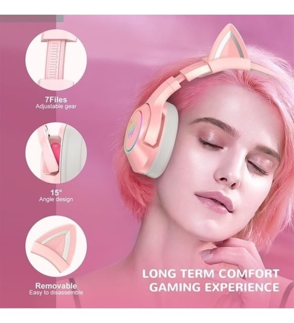 Onikuma K9 Mikrofonlu Profesyonel Oyuncu Kulaklık Pembe Kedili